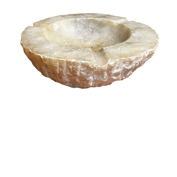 Vintage Italian Beige Alabaster Ashtray Hand Carved Round Heavy Raw Cut Stone - Picture 4 of 9